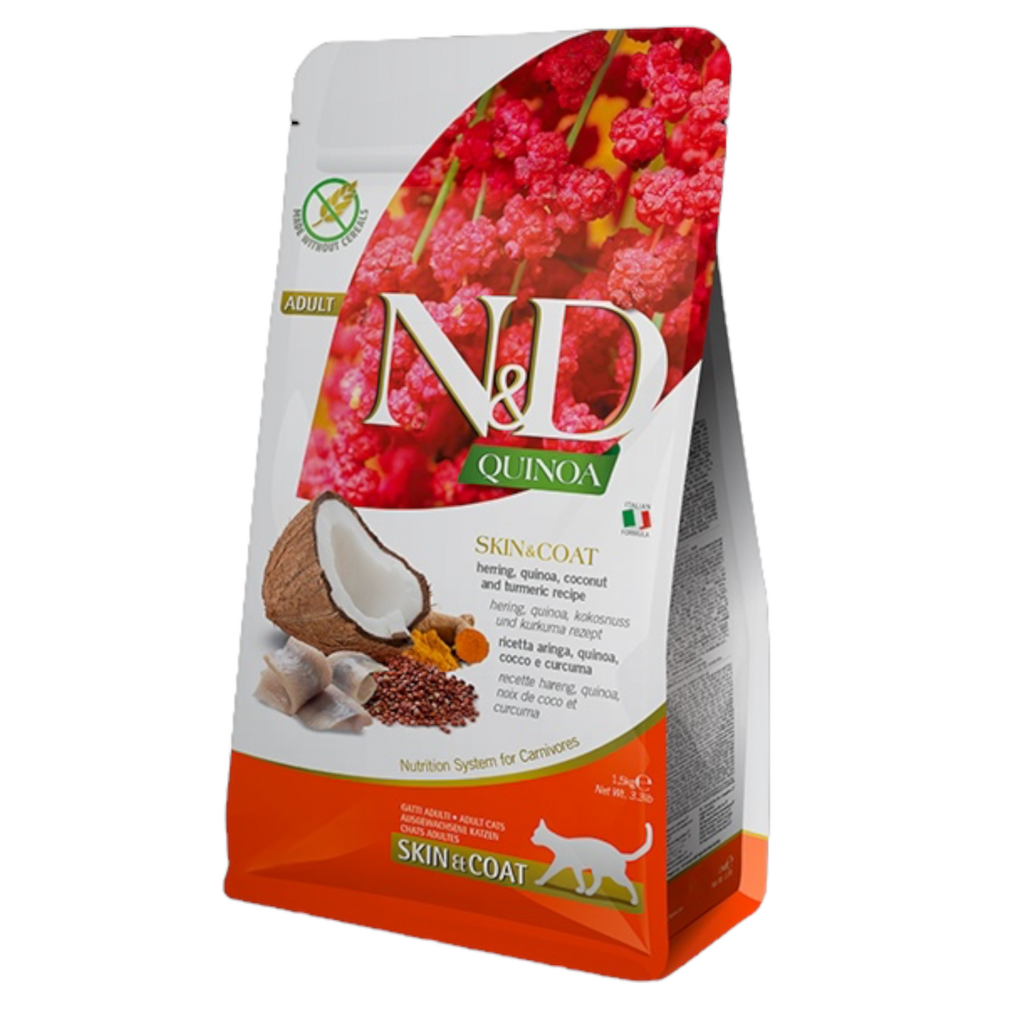 FARMINA N&D Gatto Quinoa GF Skin&Coat - Quaglia, Quinoa, Cocco e Curcuma 1,5Kg