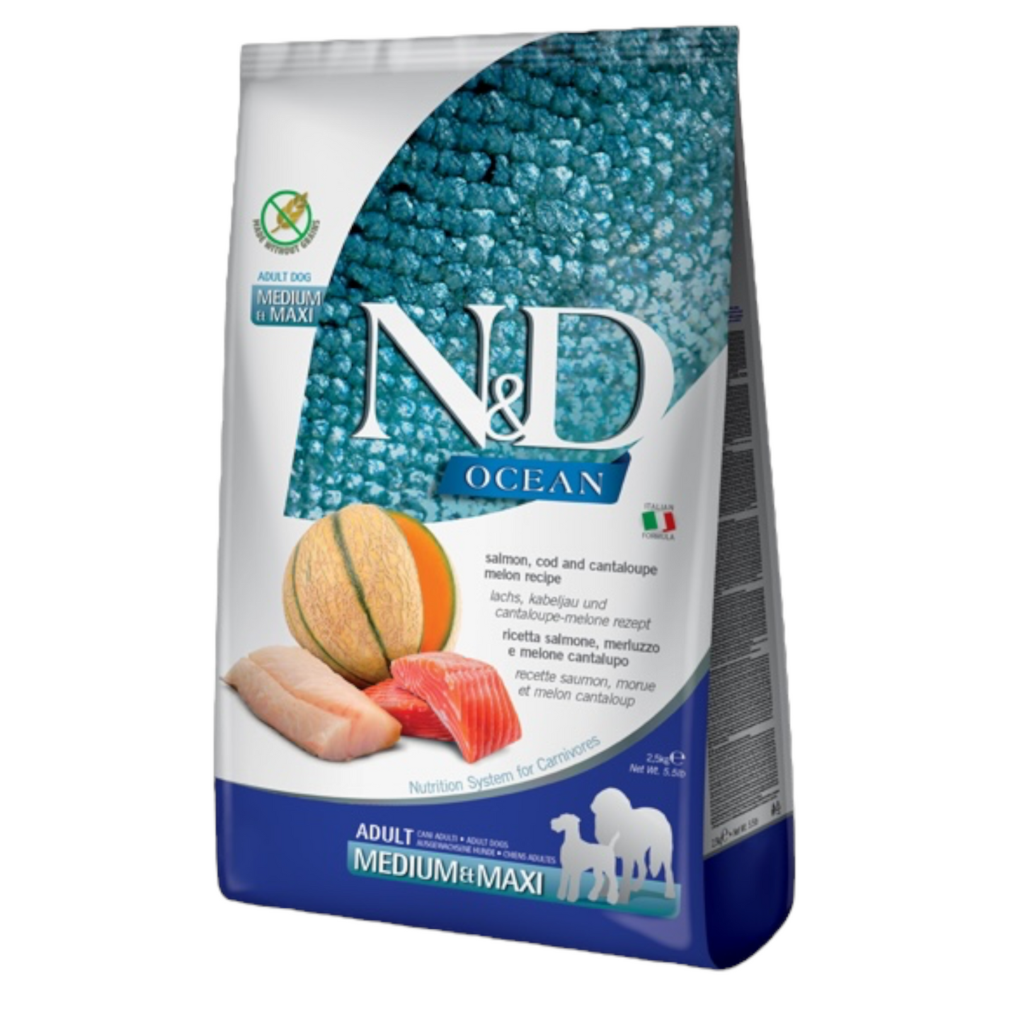 FARMINA N&D Cane Ocean GF Medium/Maxi Adult - Salmone, Merluzzo e Melone 2,5Kg