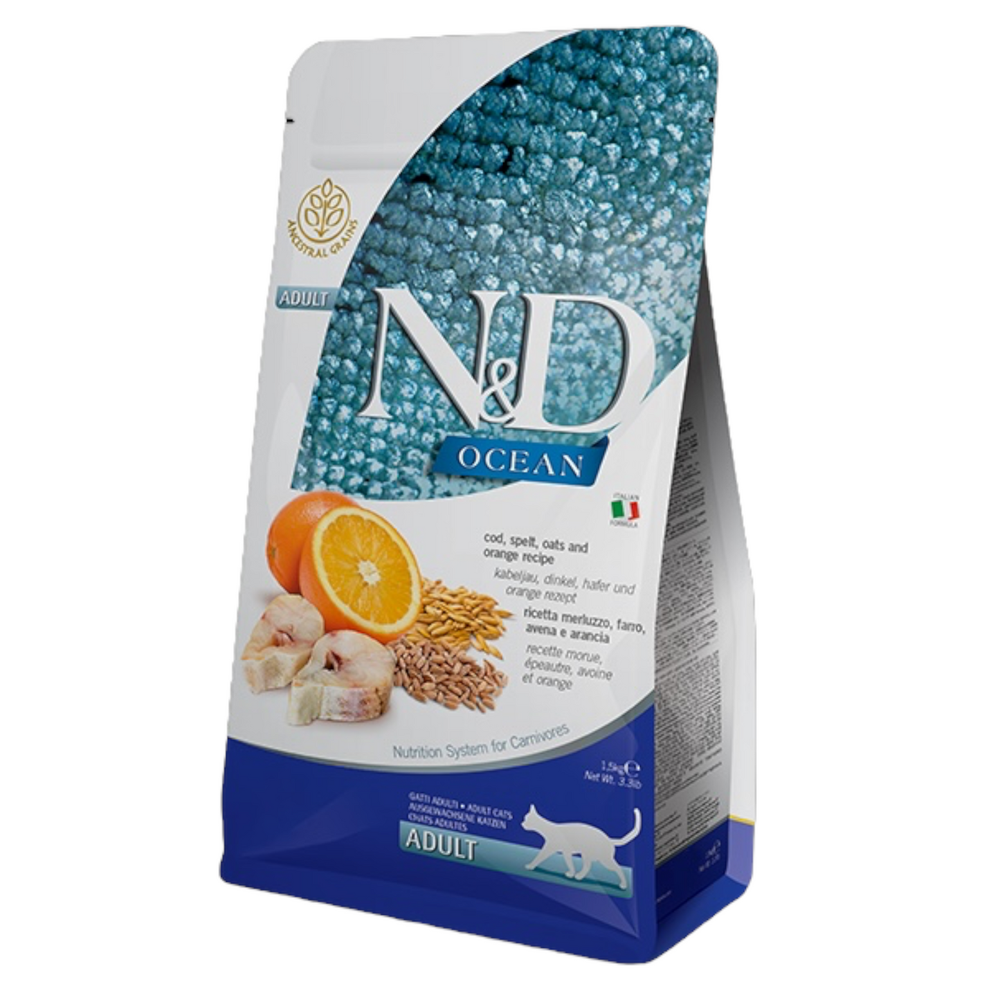 FARMINA N&D Gatto Ocean Adult - Merluzzo, Farro, Avena e Arancia 5Kg