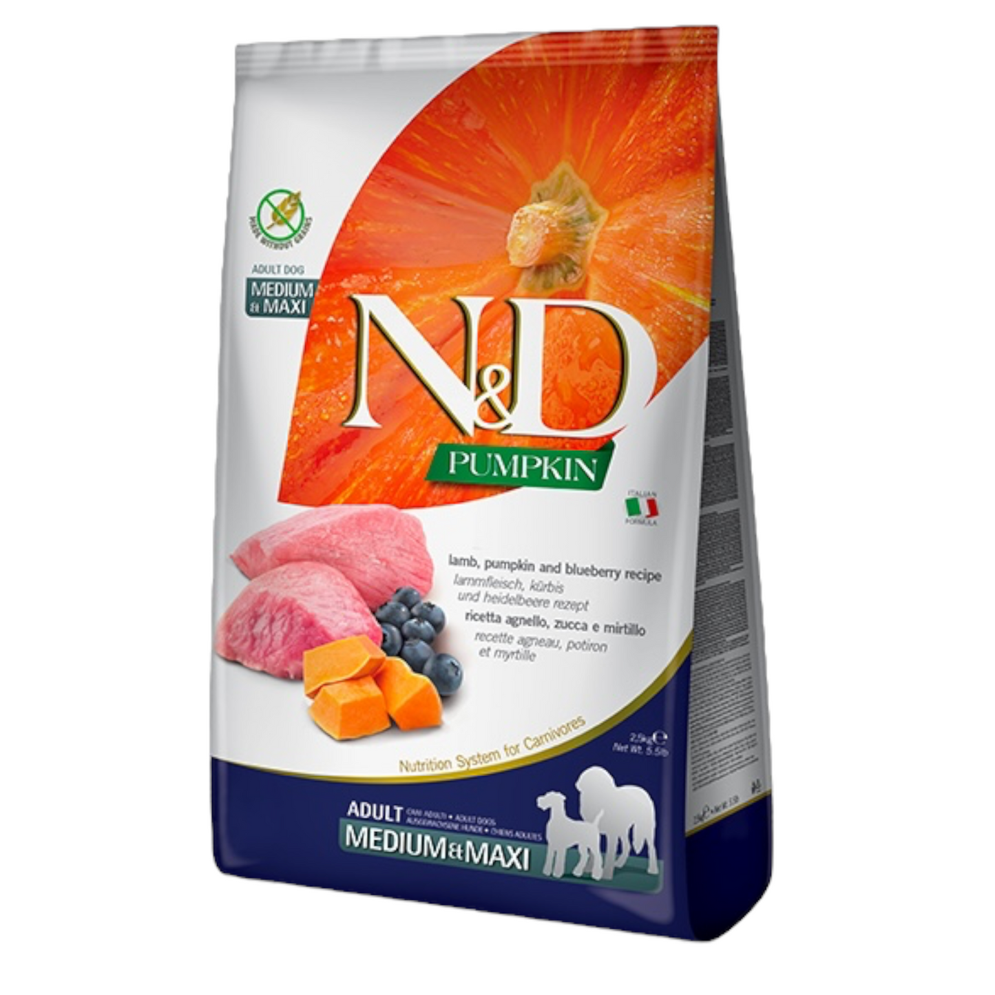 FARMINA N&D Cane Pumpkin GF Medium/Maxi Adult - Agnello, Zucca e Mirtillo 12Kg