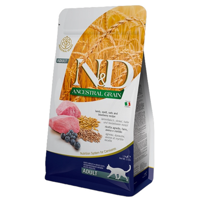 FARMINA N&D Gatto Ancestral Adult - Agnello, Farro, Avena e Mirtillo 1,5Kg