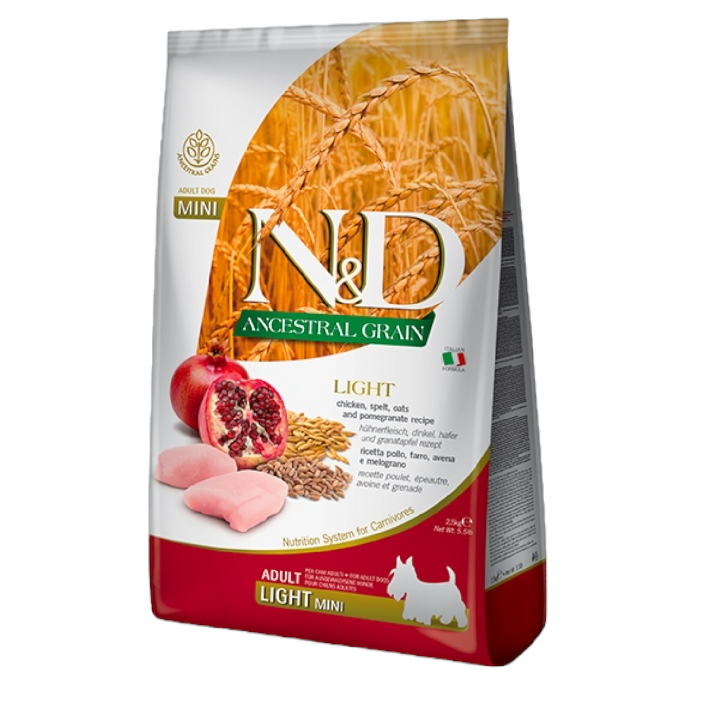 FARMINA N&D Cane Ancestral Mini Light - Pollo, Farro, Avena e Melograno 2,5Kg