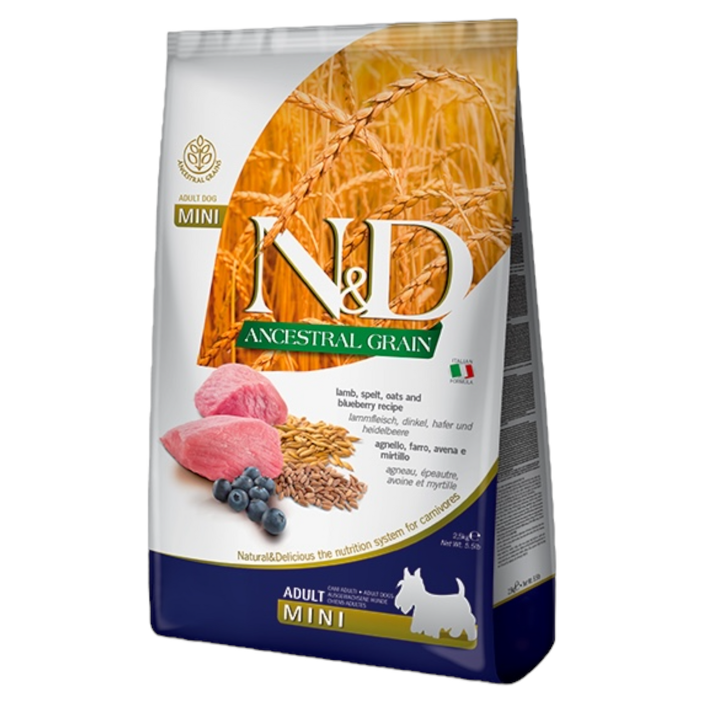 FARMINA N&D Cane Ancestral Mini Adult - Agnello, Farro, Avena e Mirtillo 800gr