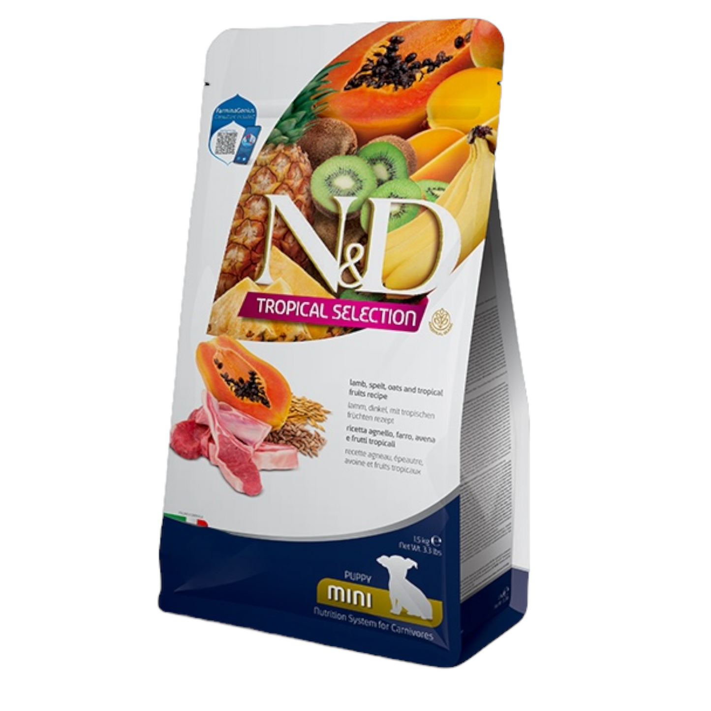 FARMINA N&D Cane Tropical Mini Puppy - Agnello, Farro, Avena e Frutti Tropicali 5Kg