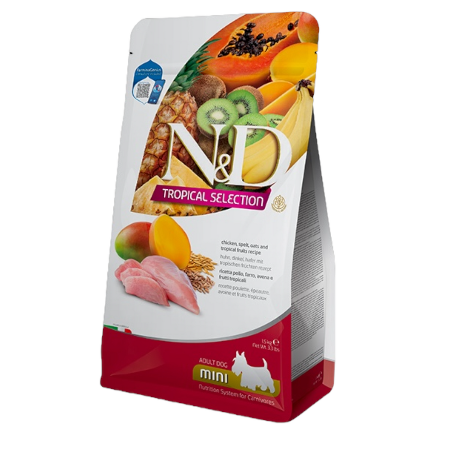 FARMINA N&D Cane Tropical Mini Adult - Pollo, Farro, Avena e Frutti Tropicali 5Kg