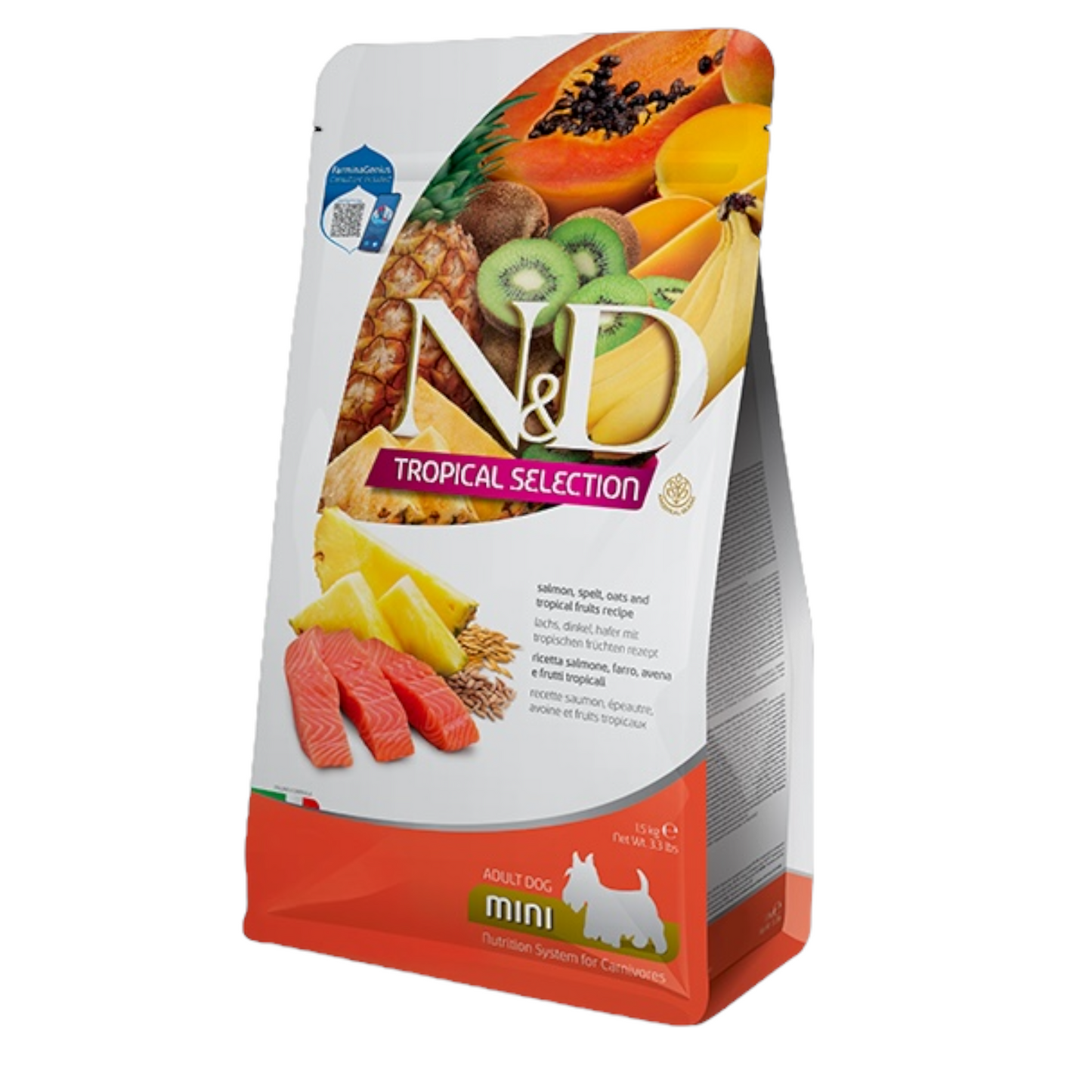FARMINA N&D Cane Tropical Mini Adult - Salmone, Farro, Avena e Frutti Tropicali 5Kg