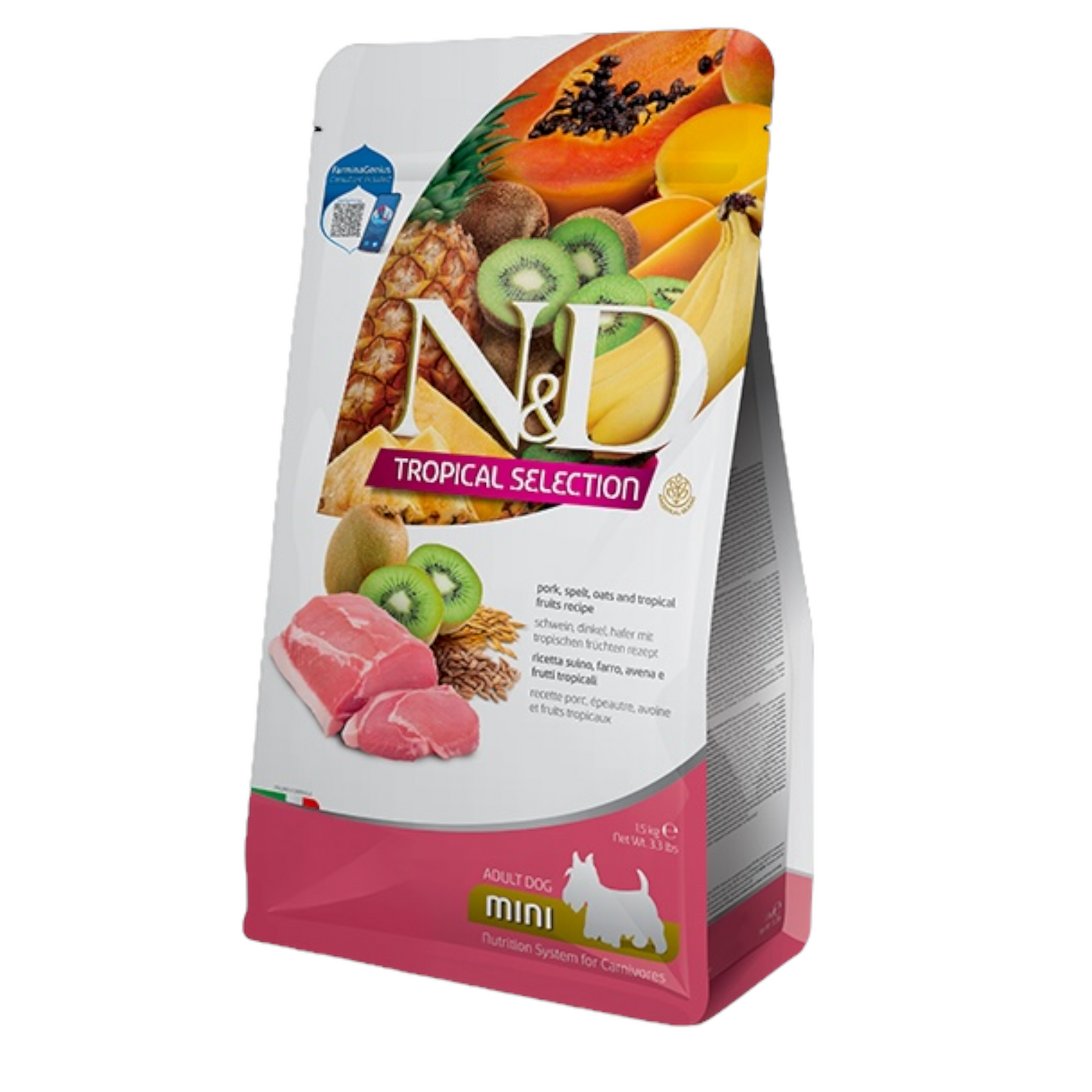 FARMINA N&D Cane Tropical Mini Adult - Maiale, Farro, Avena e Frutti Tropicali 1,5Kg