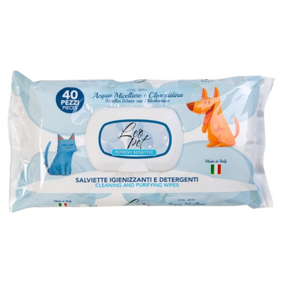 LEOPET Salviette Detergenti Acqua Micellare e Clorexidina 40pz