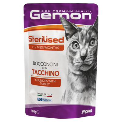 GEMON Gatto Sterilised Bocconcini con Tacchino 100gr