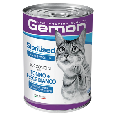 GEMON Gatto Sterilised Bocconcini con Tonno e Pesce Bianco 415gr