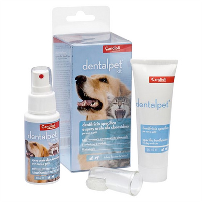 CANDIOLI Dentalpet Kit Cane e Gatto Tubo 50ml + Spray 50ml + 1 ditale