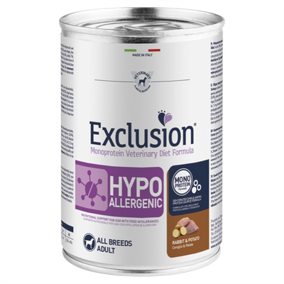 EXCLUSION Cane Hypoallergenic All Breed Coniglio e Patate 24pzX400gr