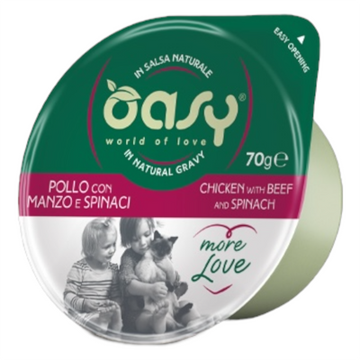 OASY Cat Cup Pollo con Manzo e Spinaci 24x70Gr