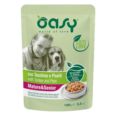 OASY Cane Senior Straccetti in Salsa con Tacchino e Piselli 100gr