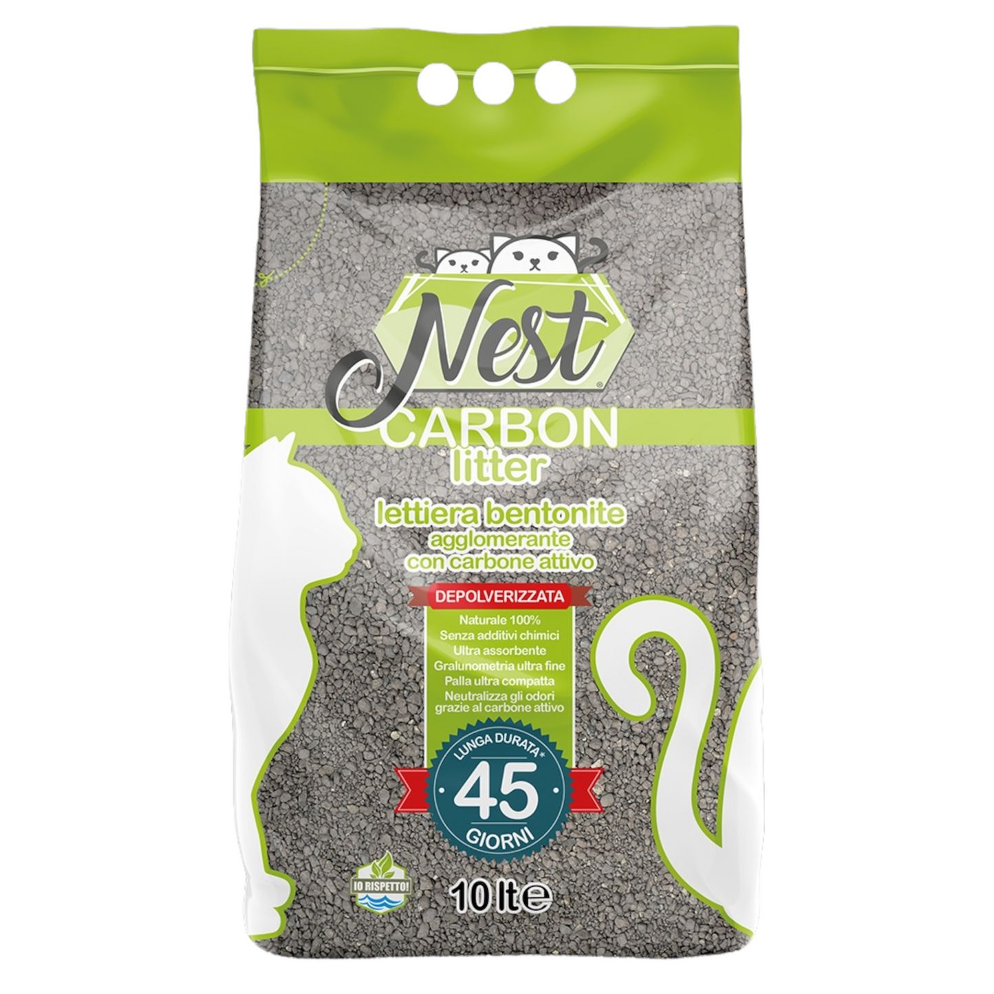NEST Lettiera Gatto Bentonite Carbone Attivo 10 Litri