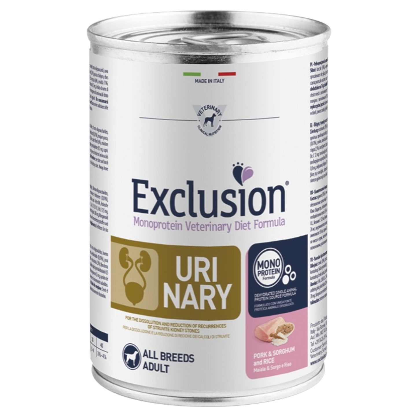 EXCLUSION Cane Urinary Maiale, Sorgo e Riso 400gr