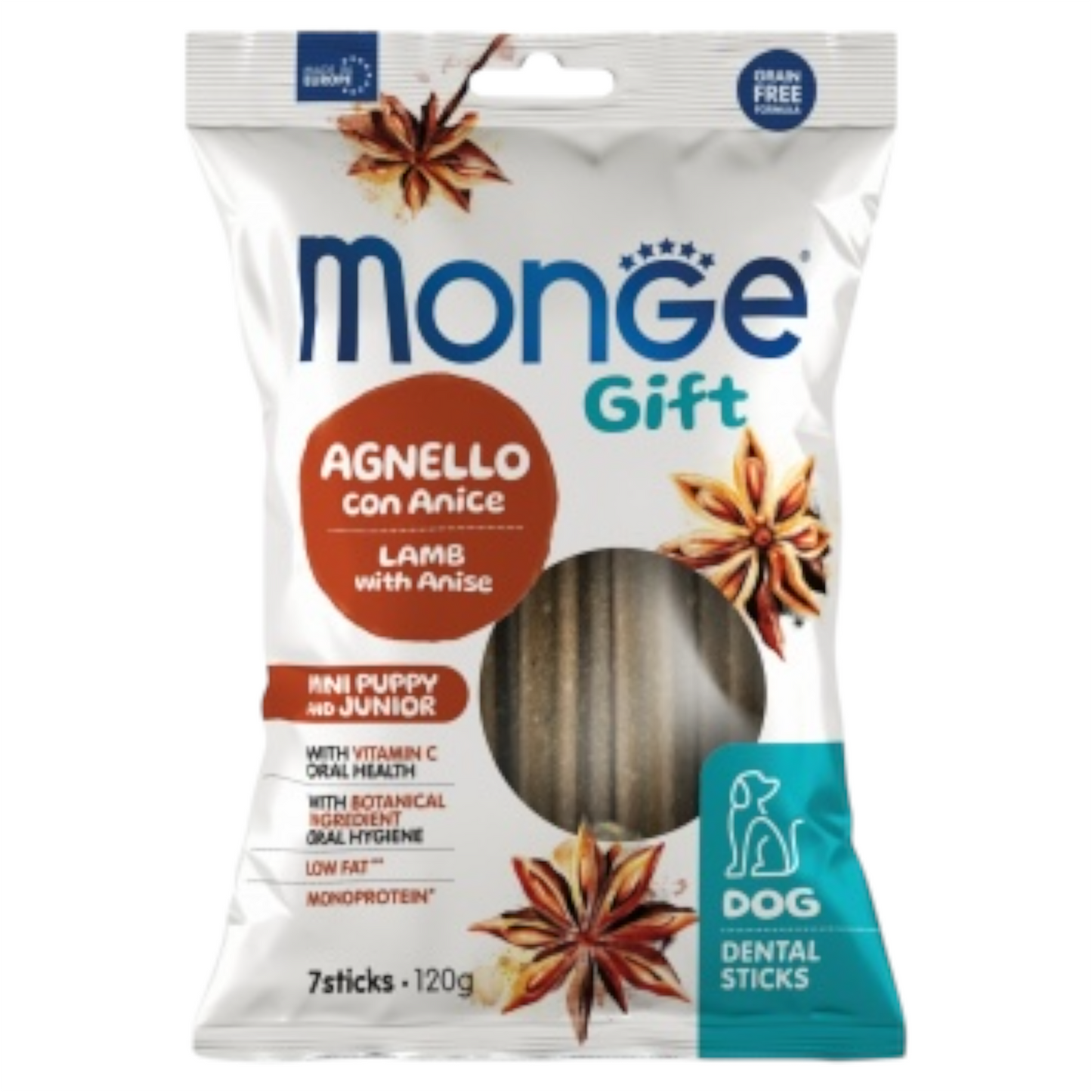 MONGE Gift Cane Dental Mini Puppy Agnello con Anice 120gr