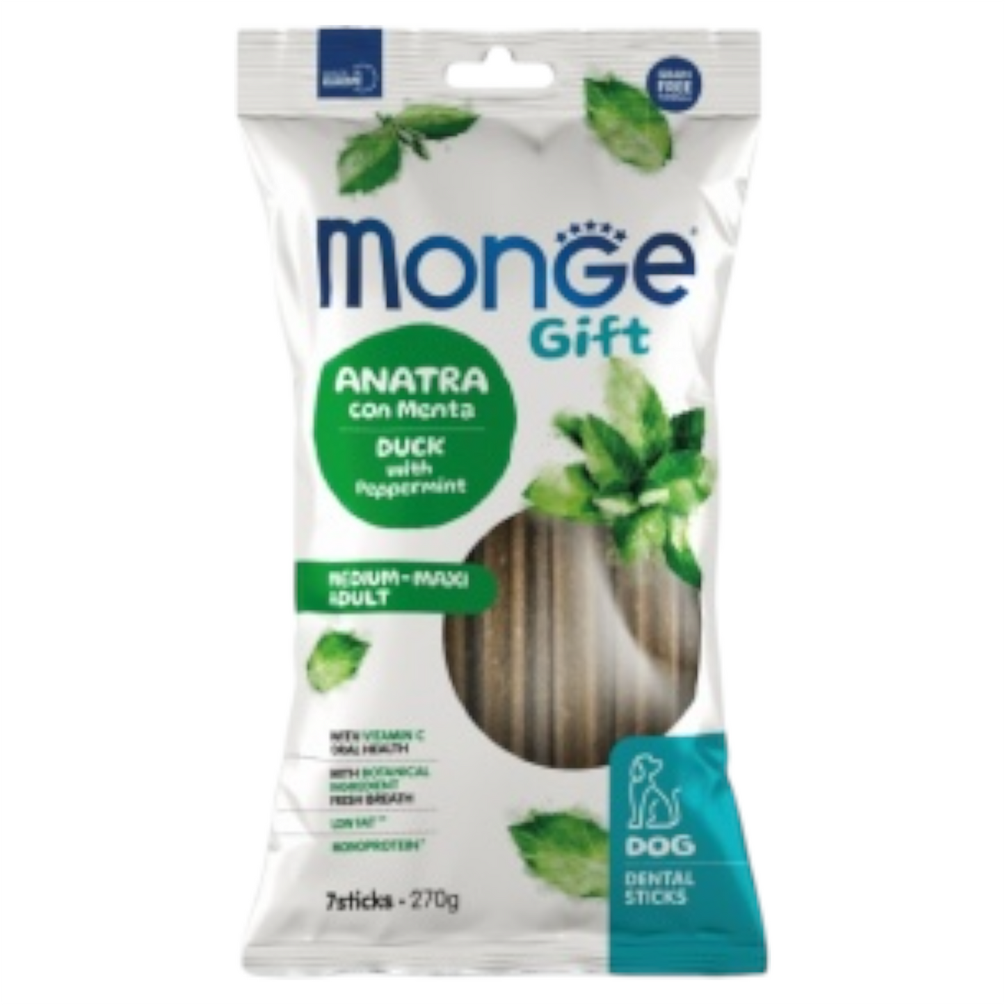 MONGE Gift Cane Dental Medium Maxi Adult Anatra con Menta 270gr