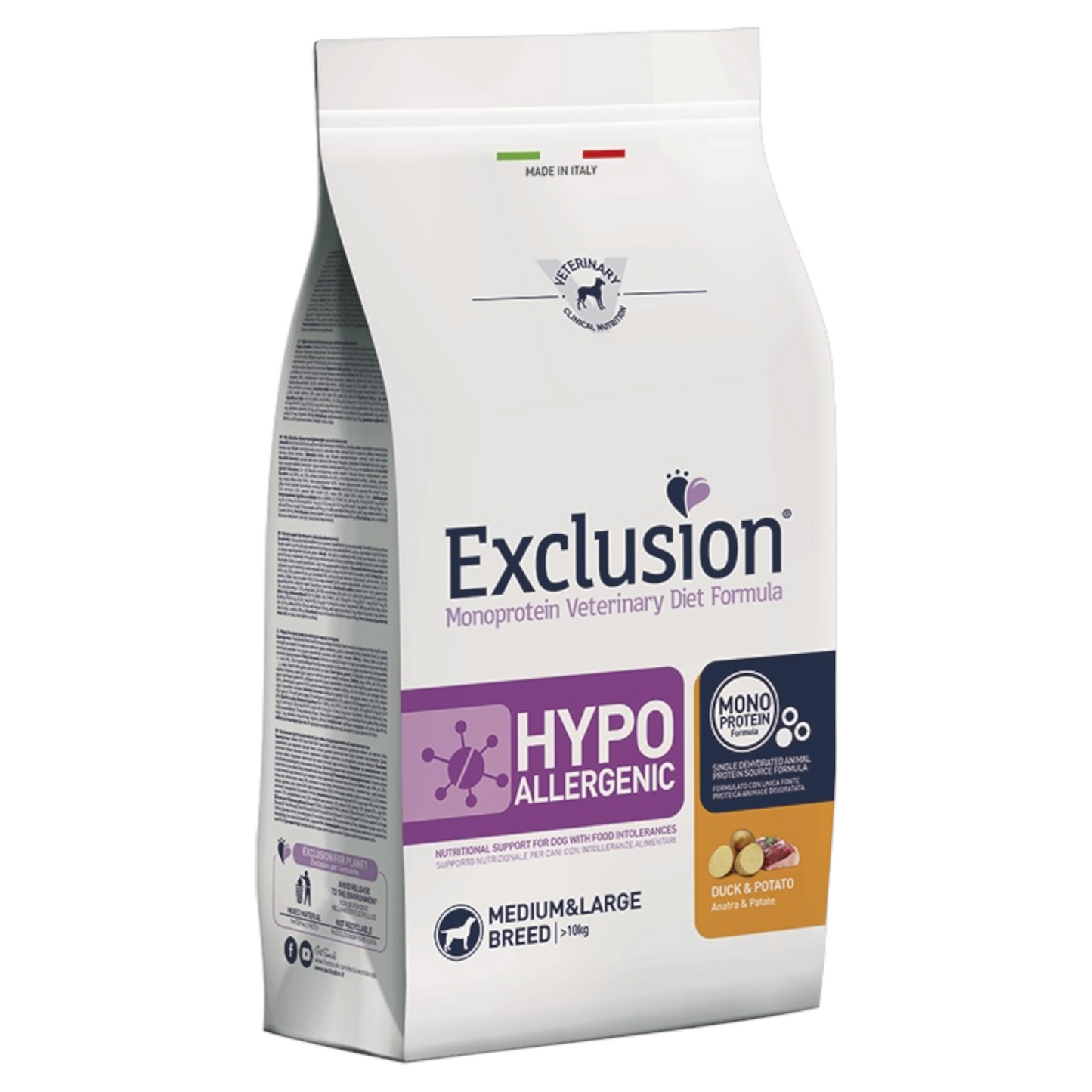EXCLUSION Cane Hypoallergenic Medium&Large Breed Anatra e Patate Adult 2Kg