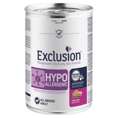 EXCLUSION Cane Hypoallergenic Adult Maiale e Piselli 24pzX400gr