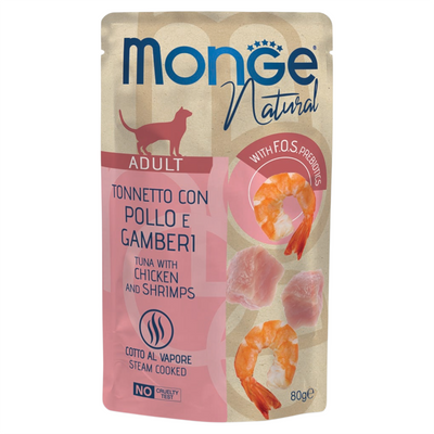 MONGE Gatto Natural Bustina Tonno Pollo e Gamberi 80gr
