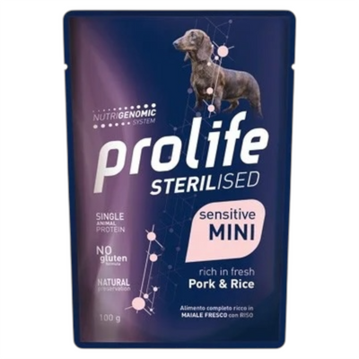 PROLIFE Cane Mini Adult Sterilised Maiale e Riso 10x100gr