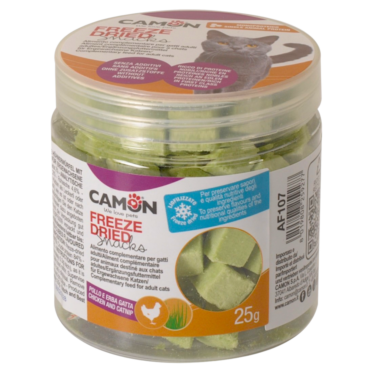 CAMON Snack Gatto Dadini di Pollo Liofilizzato con Catnip