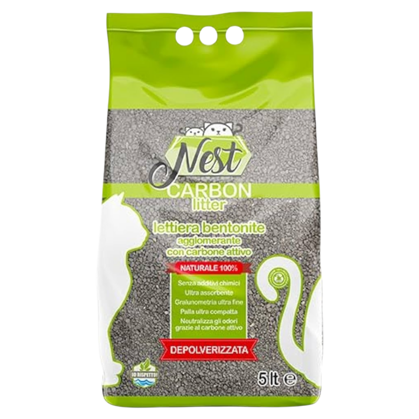 NEST Lettiera Gatto Bentonite Carbone Attivo 5 Litri