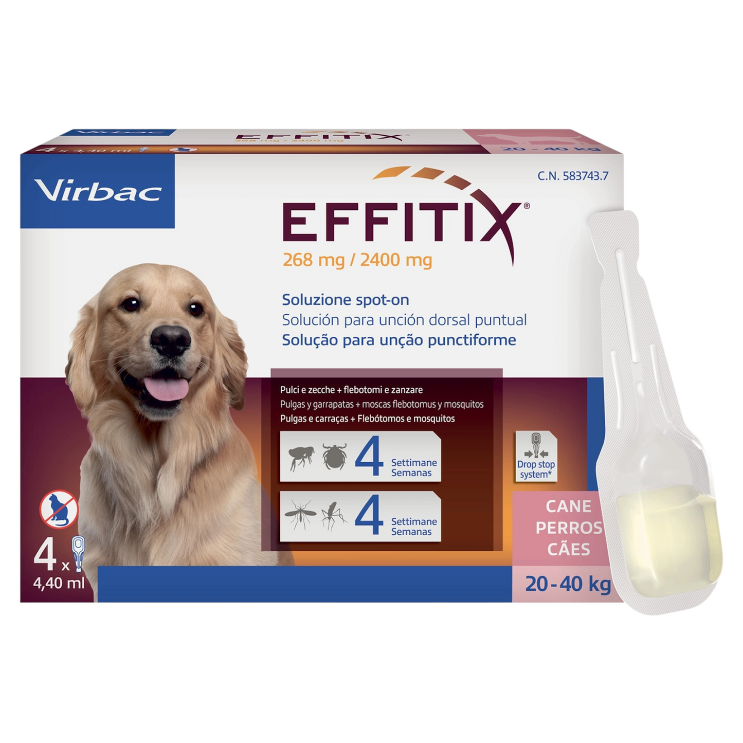VIRBAC Cane Effitix Large 20-40Kg (4 Pipette)