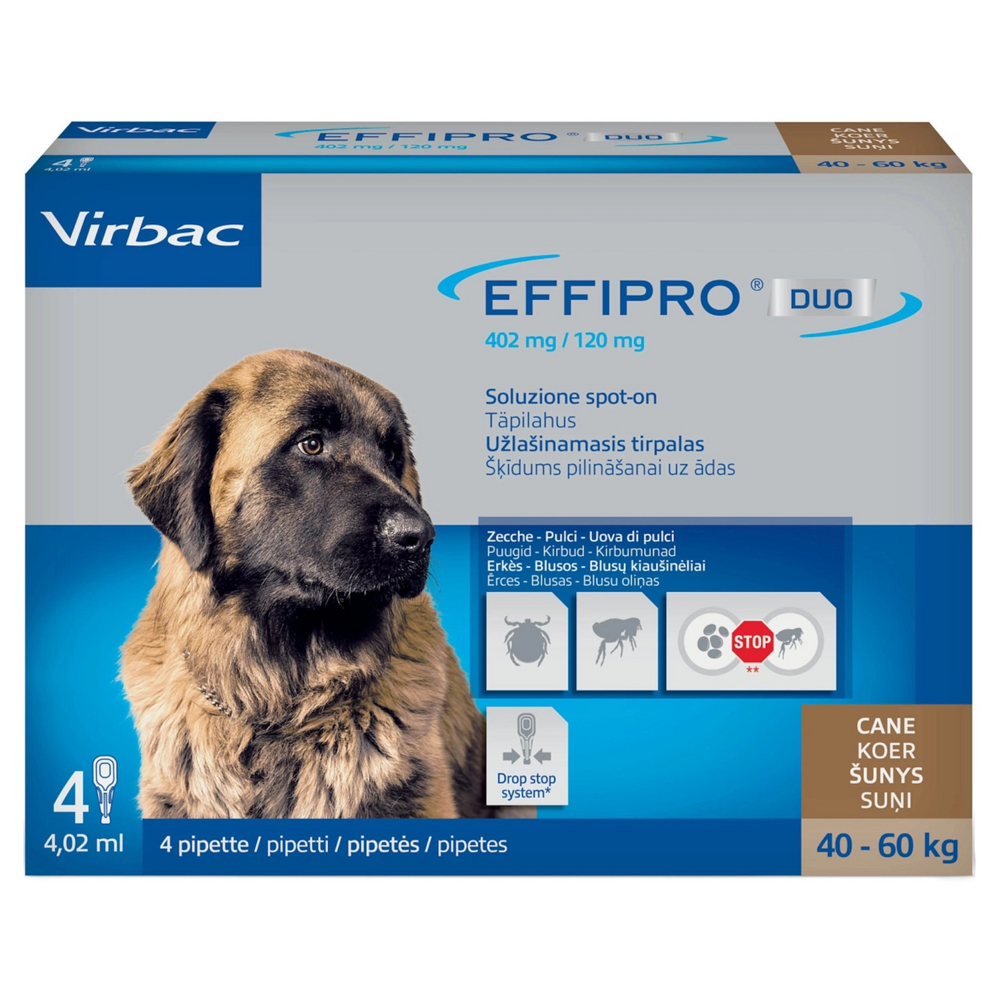 VIRBAC Cane Effipro Spot-On 40-60Kg (4 Pipette)