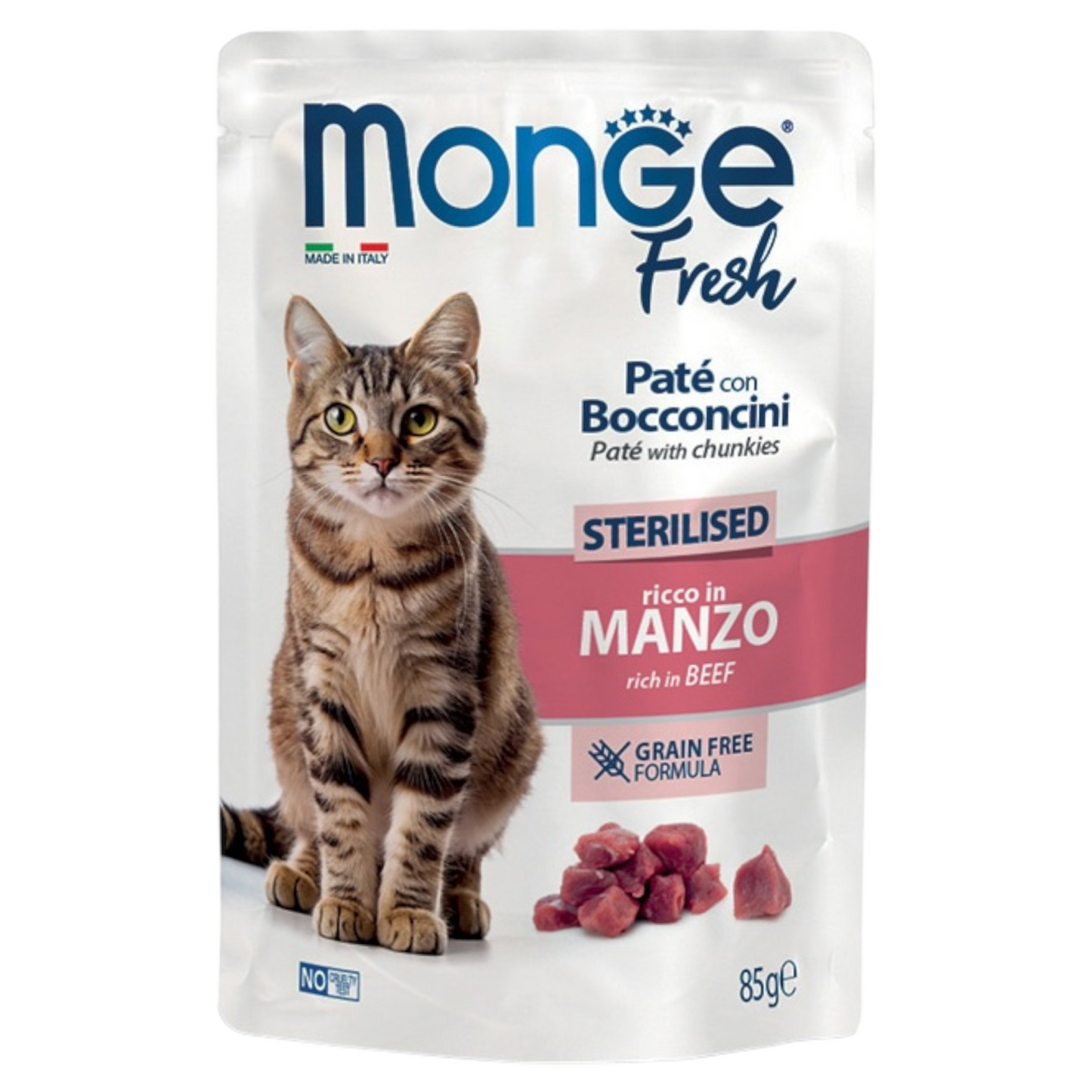 MONGE Fresh Gatto Sterilised Patè GF Manzo 85gr