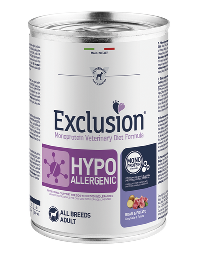 EXCLUSION Cane Hypoallergenic All Breed Cinghiale e Patate 24pzX400gr
