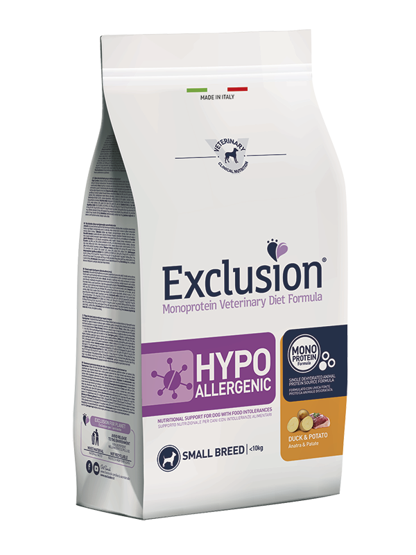 EXCLUSION Cane Hypoallergenic Small Adult Anatra e Patate 2Kg