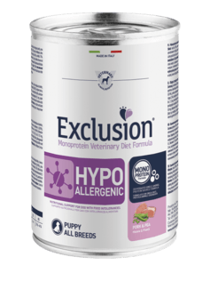 EXCLUSION Cane Hypoallergenic Puppy All Breed Maiale e Piselli 24pzX400gr