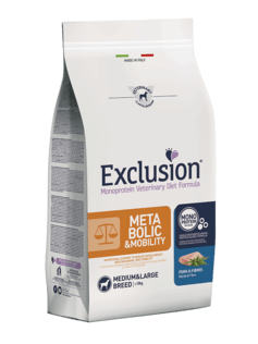 EXCLUSION Cane Metabolic & Mobility Medium&Large Breed Maiale e Fibre 12Kg