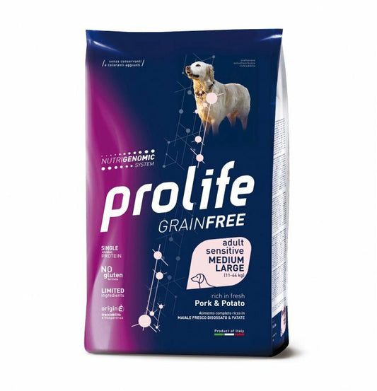 PROLIFE Cane Adult Medium Large Sensitive Grain free Maiale e Patate 2,5Kg