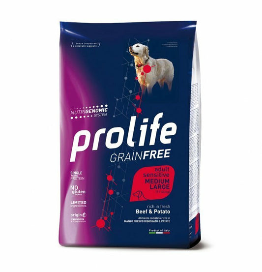 PROLIFE Cane Adult Medium Large Sensitive Grain free Manzo e Patate 2,5Kg