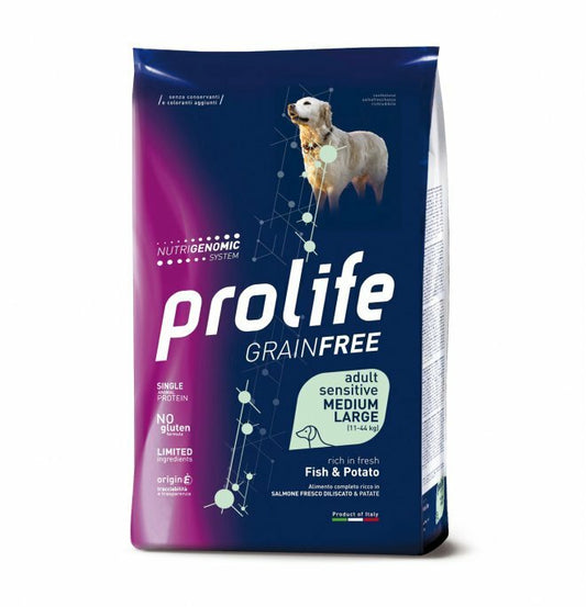 PROLIFE Cane Adult Medium Large Sensitive Grain free Pesce e Patate 2,5Kg