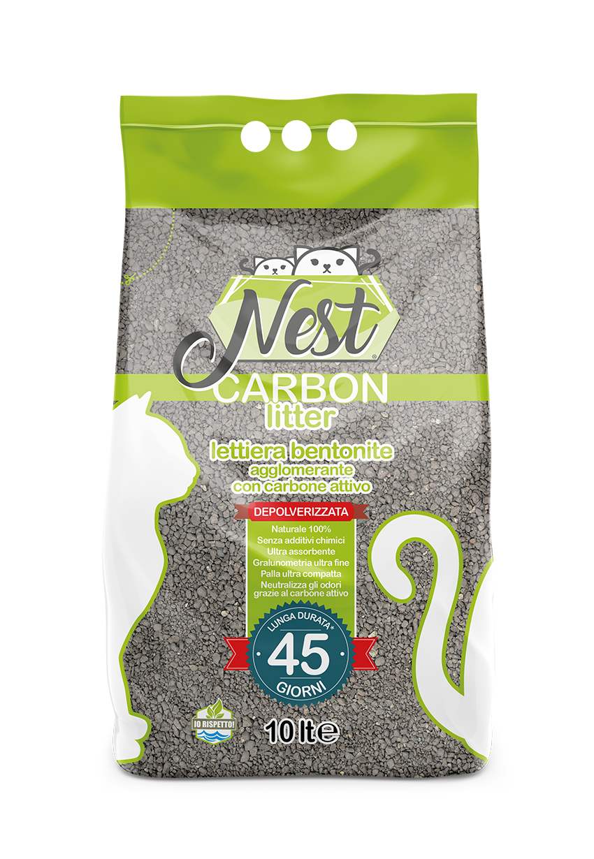NEST Lettiera Gatto Bentonite Carbone Attivo 10 Litri