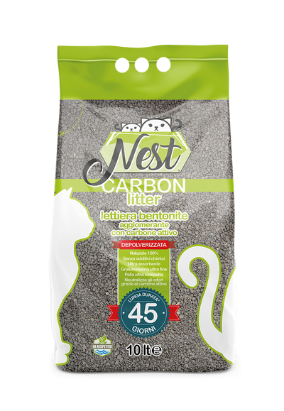 NEST Lettiera Gatto Bentonite Carbone Attivo 10 Litri