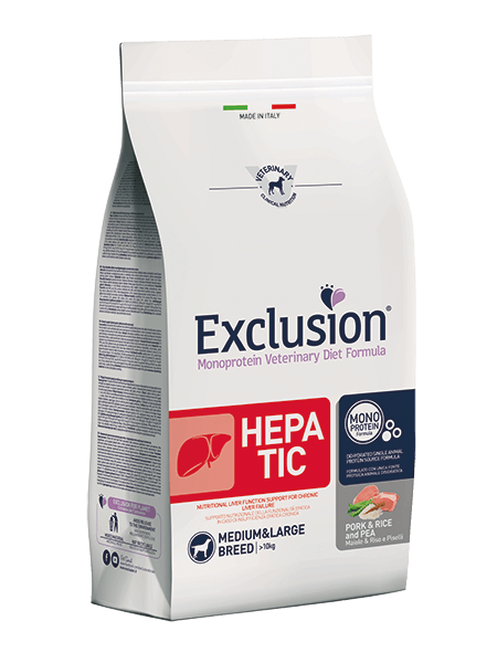 EXCLUSION Hepatic Medium&Large Breed Maiale, Riso e Piselli 2Kg