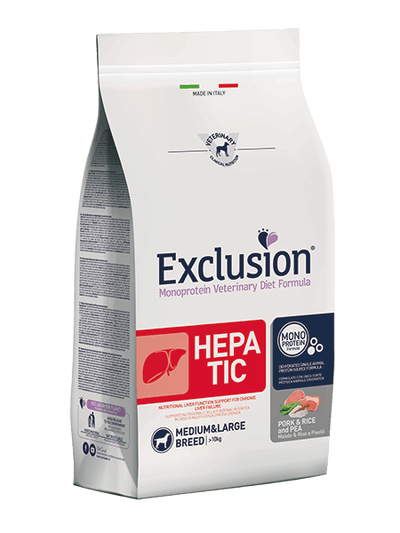 EXCLUSION Cane Hepatic Medium&Large Breed Maiale, Riso e Piselli 2Kg