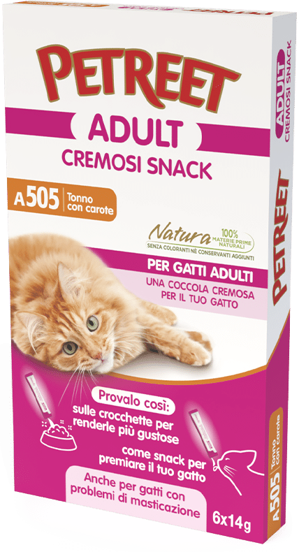 PETREET Snack A505 Cat Cremoso Tonno con Carote 6x14Gr