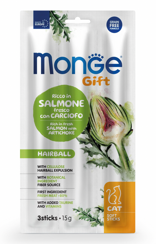 MONGE Cat Gift Stick Hairball con Salmone e Carciofo 3x15Gr
