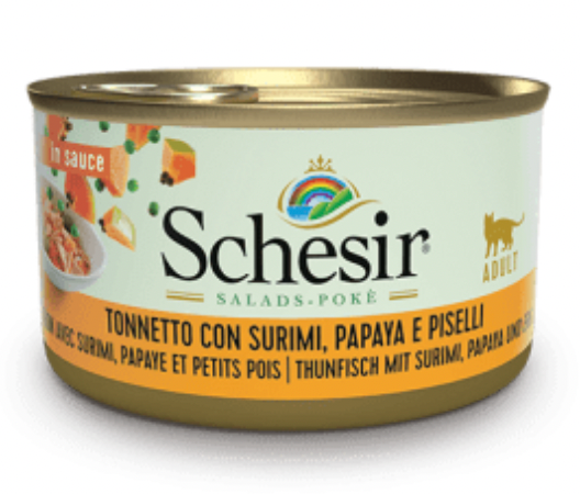 SCHESIR Cat Salads Pokè Tonno con Surimi, Papaya e Piselli 85Gr