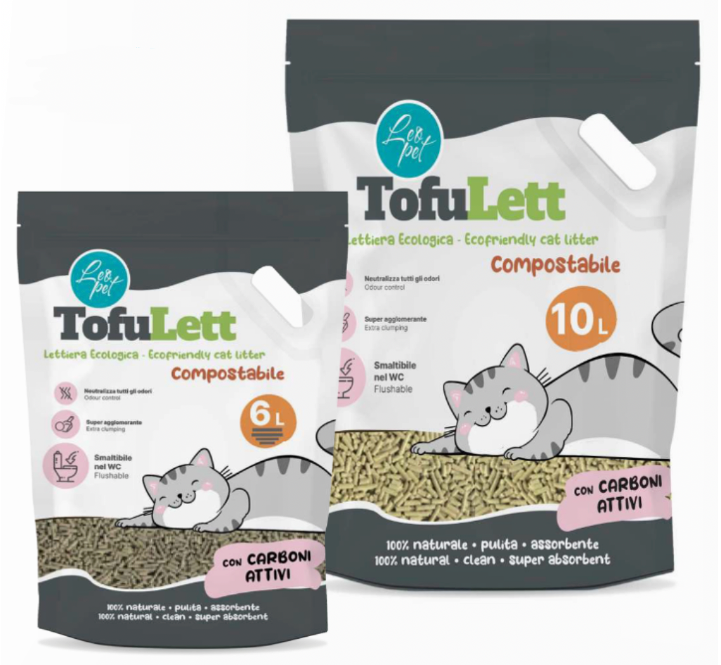 LEOPET Lettiera Gatto Tofu Compostabile Carbone Attivo 10 Litri