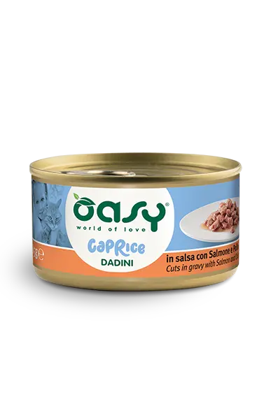 OASY Cat Caprice Dadini in Salsa con Salmone e Pollo 85gr