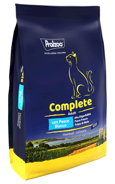 PRALZOO Gatto Complete Adulti Hairball Urinary con Pesce Bianco 7,5Kg