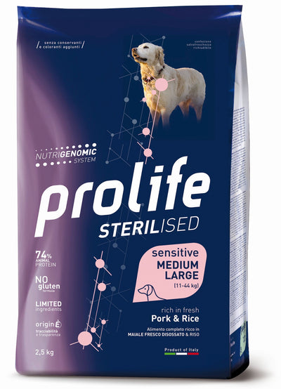 PROLIFE Cane Sterilised Sensitive Adult Pork & Rice Medium/Large 2,5Kg