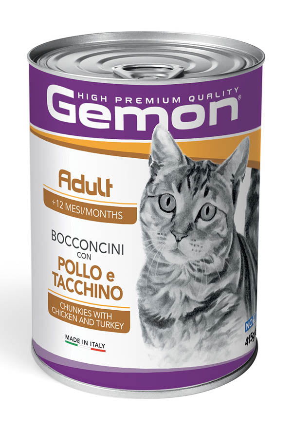 GEMON Cat Adult Bocconcini con Pollo e Tacchino 415gr